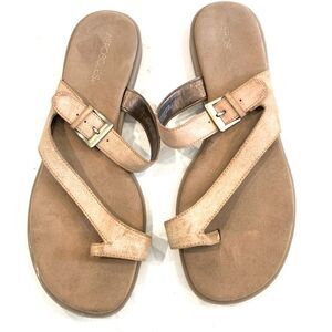 AEROSOLES Rosoles Band Master Nude Tan Leather Flat Sandals with Toe Ring Sz 12